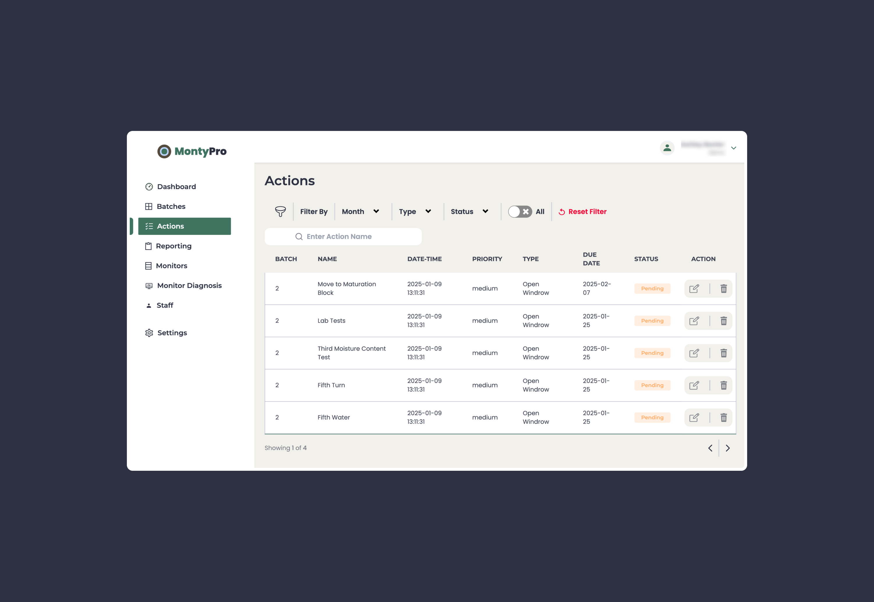 Live dashboard interface